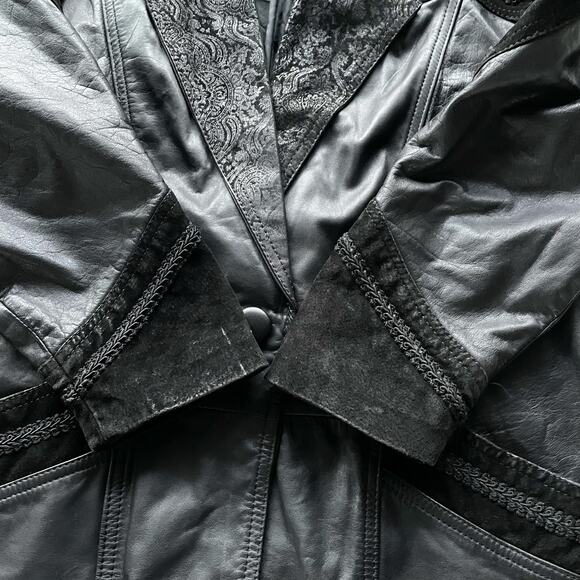 š„Vintage 80s Winlit Baroque Paisley Leather Long Duster Coat Gothic Steampunk M - Picture 11 of 16